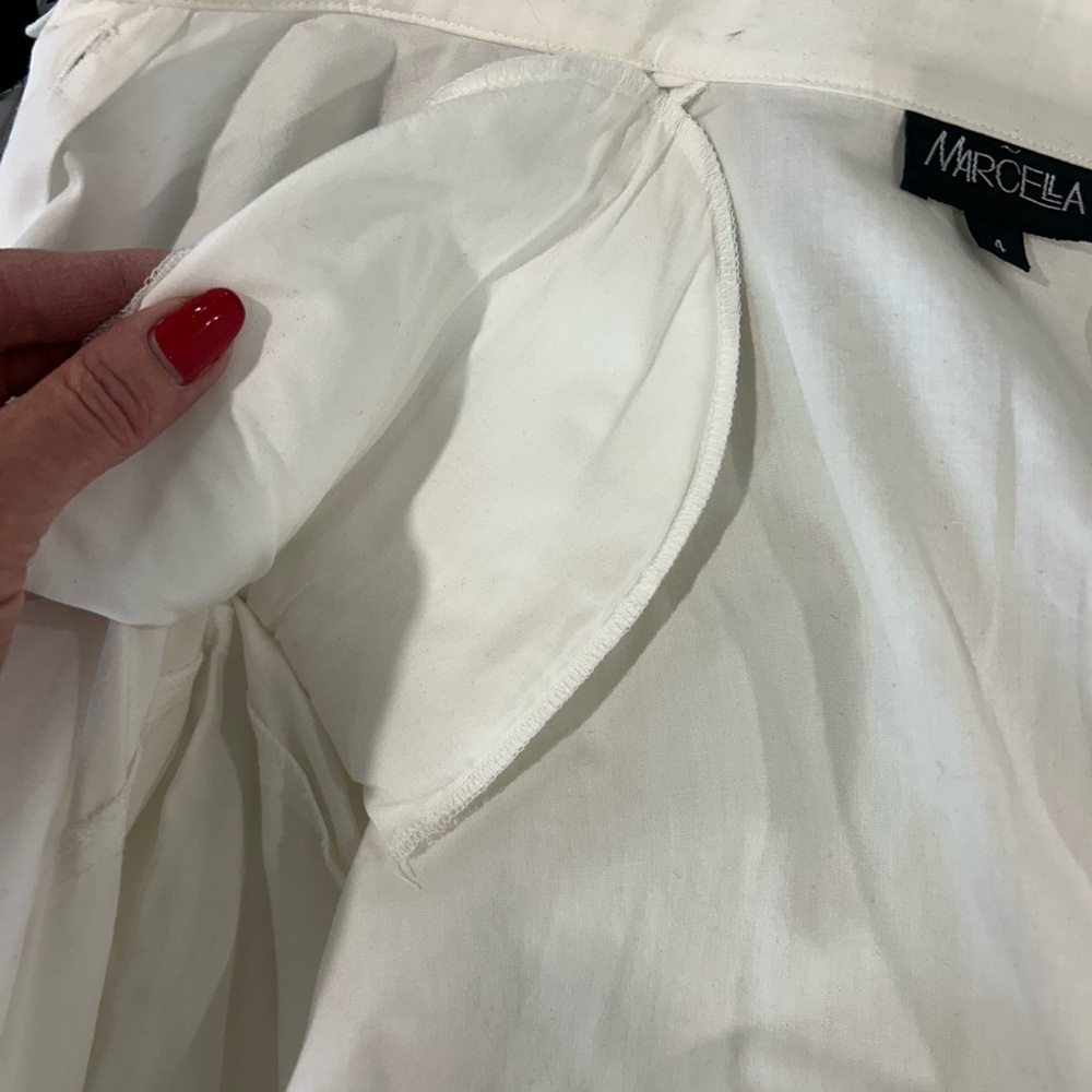 Elegant White Button Down Shirt with Black bow by Marcella NY❤️4 - Picture 13 of 14